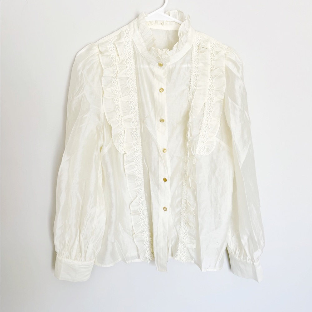 Chicwish cream ruffle blouse with gold buttons, size M flawless from this season